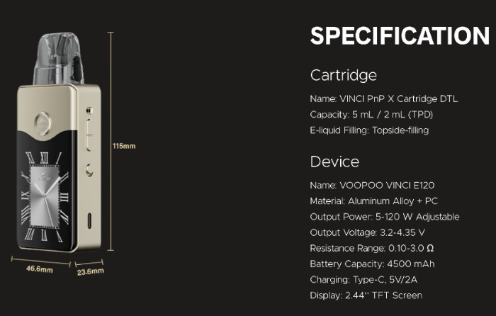 Характеристики Voopoo Vinci E120